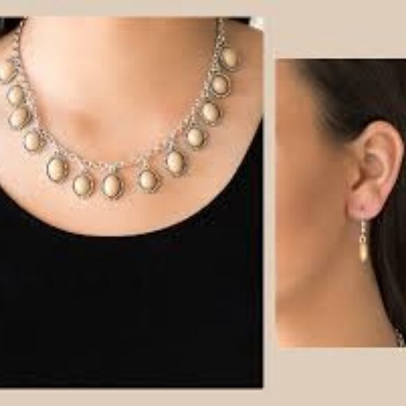 🆕 MAKE SOME ROAM BROWN TAN BEAD SILVER FRAME NECK - Picture 3 of 4